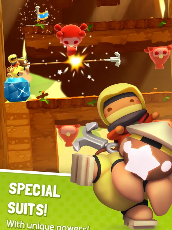 Στιγμιότυπο από το Starlit Adventures: χαρακτήρας με στολή σε πολύχρωμο κόσμο